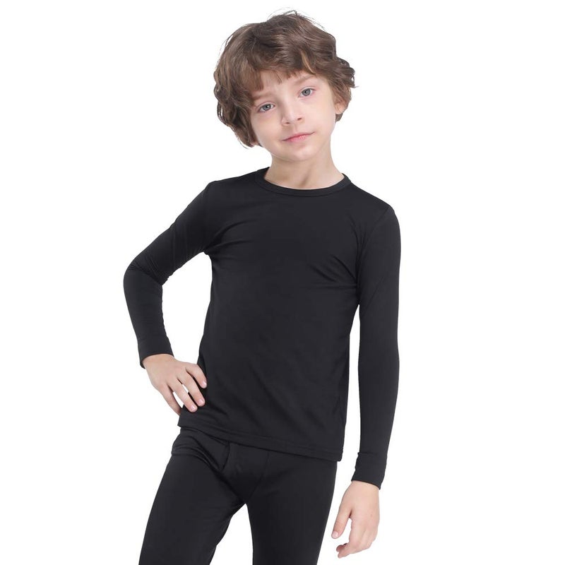 MANCYFIT Thermal Tops for Boys Fleece Lined Underwear Long Sleeve Undershirts Baselayer Black Small - Image 1